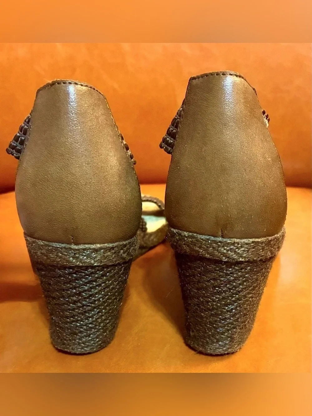 ANDRE ASSOUS Size 7 Brown Wedge Espadrilles, Criss-Cross Straps. Made in Spain